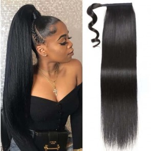 Hurela New Straight Clip in Weave Ponytail Hair Extensions Human Hair Wrap Around High Ponytail With Weave