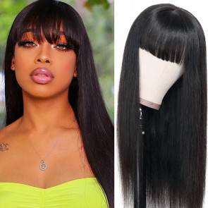 Hurela Virgin Hair Wig Lace Front Wigs with Bangs 13x4 Straight Lace Front Wigs