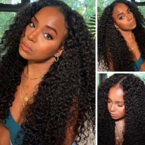 Hurela V Part Wig Jerry Curly Wigs Human Hair Beginner Friendly Upgrade U Part Wig No Lace Natural Color