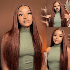 Hurela 13X4 Kinky Straight Lace Front Wigs With Baby Hair Dark Auburn Human Hair Wigs 150% Density Facebook Special Sale