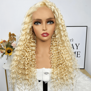 Hurela 13X4 Blond Deep Wave Lace Front Wig With Super Natural Hairline Color #613