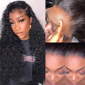 Hurela Jerry Curly Glueless Wigs 13x4 HD Transparent Lace Front Wigs Pre Plucked With Baby Hair Heavy Density