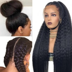 Hurela Realistic Kinky Straight 13x4 Lace Frontal 100% Kinky Edge Human Hair Wigs 180% Density