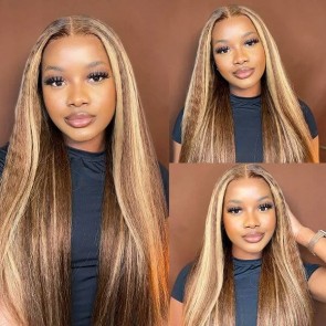 Hurela Honey Blonde 13x4 lace Front Wigs Kinky Straight Hair Color #TL412
