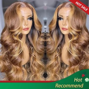 Hurela Lace Part 13x4 Lace Frontal Wig #TL412 Body Wave Blonde Highlight Human Hair Wig Facebook ad Special Sale