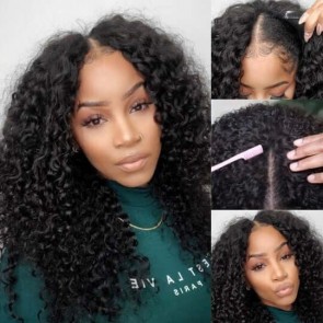 Hurela V Part Wig Jerry Curly Wigs Human Hair Beginner Friendly Upgrade U Part Wig No Lace Natural Color