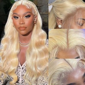 Hurela 13x4 Lace Front Wigs Pre Plucked #613 Blonde Body Wave Human Hair Wigs