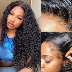 Hurela 13x4 Lace Front Wigs Jerry Curly Transparent 180% Density Human Hair Wigs With Baby Hair