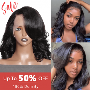 Hurela 50% Off 13x4 Lace Frontal Natural Wave Bob Human Hair Wig 180% Density Facebook ad Special Sale