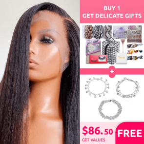 Hurela 13x4 Lace Front Realistic Kinky Straight 100% Human Hair Wigs