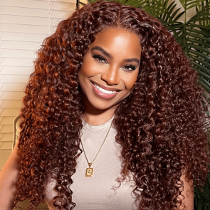 Hurela Cheap Brownish Red Color Jerry Curly Hair 13x4 Colored Lace Front Wigs With Baby Hair Get AMEERA Same Hair Style Facebook Special Sale