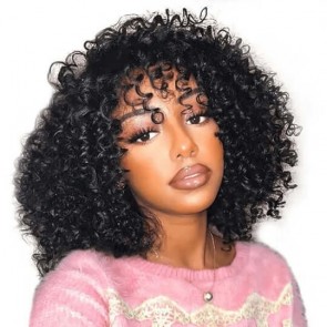 Hurela Glueless Afro Curly Short Bob Wig With Bangs Beginner Friendly