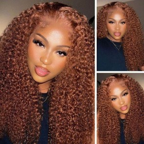 Hurela High Quality Precolored Ginger Brown Jerry Curly 13x4 Lace Front Human Hair Wigs Get Always Ameera Same Hair Style