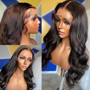 Hurela Pre Plucked 150% Density HD Transparent Lace Glueless Wigs Body Wave 5x5 Lace Closure Wigs Human Hair 180% Density Natural Color