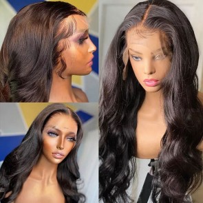 Hurela 100% Human Virgin Hair Lace Part Wig With Curly Baby Hair Loose Body Wave Wig