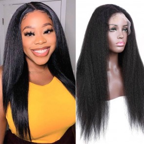 Hurela Kinky Straight Lace part Human Hair Wigs Straight Wigs Natural Color