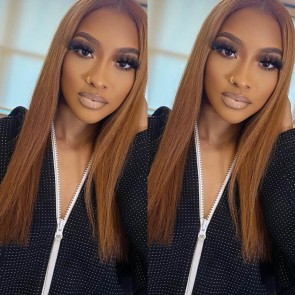 Hurela Straight Hair Trendiest Strawberry Blonde Highlight Piano Colored Lace Wigs