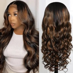 Hurela 13x4 Balayage #FB30 Body Wave Highlight Color Human Hair Lace Front Wigs 150% Density Brand
