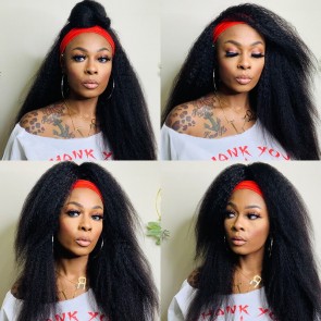 Hurela Kinky Straight Wigs Wigsandwanderlust Recommend 3/4 Half Wig 150% Density Headband Half Wigs Human Hair Wigs Glueless Wig Headband Wigs