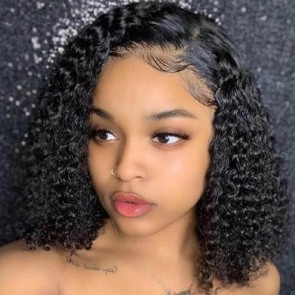 Hurela 14 inch Right Hand Tied Lace Part Full Jerry Culry Short Wig Glueless Lace Part Human Hair Bob Wigs Merry Christmas gifts