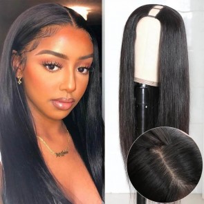 Hurela Long Straight Hair U Part Wig Glueless Human Hair Wigs 1x4 Opening Size 150% Density Natural Color