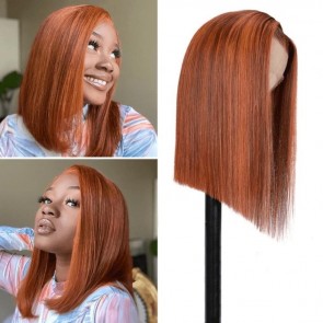 Hurela 13x4 Ginger Copper Red Highlight Straight Lace Front Human Hair Wigs With Baby Hair