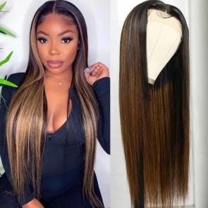 Hurela 13*5 Lace Part Wig Straight Hairstyles 18-24 Inch Virgin Human Hair Wig 150% Density #FB30 Color