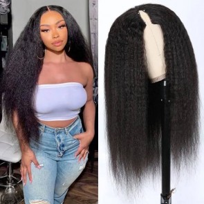 Hurela 1 Min Go Cheap V Part Kinky Straight Human Hair Wigs No Lace No Glueless 150% Density Facebook ad Special Sale