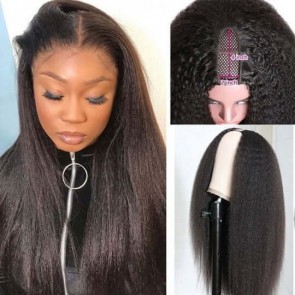 Hurela U Part Wig Kinky Straight Brazilian Remy Human hair Wigs 150% Density