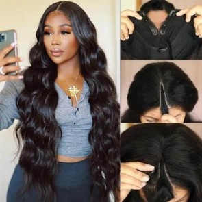 Hurela V Part Body Wave Wig No Leave Out Free Part Upgrade U Part Human Hair Wig Natural Color