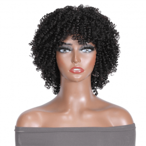 Hurela Glueless Afro Curly Short Bob Wig With Bangs Beginner Friendly