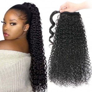 Hurela Cheap Jerry Curly Magic Ponytail Extension With Clip In Wrap-around Natural Color Hairpieces 150% Density