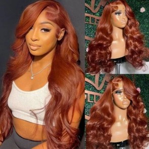 Hurela Copper Brown 13x4 Transparent Lace Front 150% Body Wave Glueless Wig 180% Density Get Maiyathedon Same Hair Style