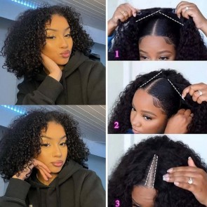 Hurela Beginner Friendly V Part Glueless Natural Scalp HD Lace 5x5 Wigs Jerry Curly Human Hair Wigs 150% Density