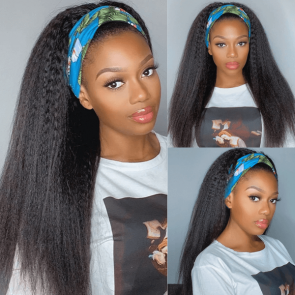 Hurela Kinky Straight Wigs Wigsandwanderlust Recommend 3/4 Half Wig 150% Density Headband Half Wigs Human Hair Wigs Glueless Wig Headband Wigs