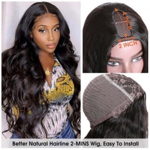 Hurela Cheap U Part Wig Body Wave Beginner Friendly Human Hair Wigs 150% Density Natural Color