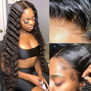 Hurela Baby Hair T Part 13X4 Lace Front Wigs Loose Deep Wave Pre Plucked Human Hair Wigs With Baby Hair Facebook ad Special Sale