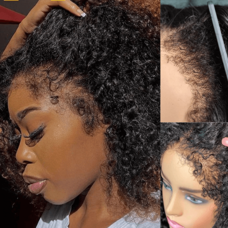 Hurela Cheap 4x4 Lace Front Realistic 13x4 Lace Closure Kinky Curly Human Hair Wigs