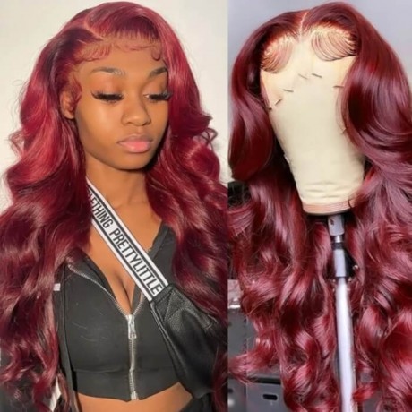 Hurela Dark 99J Burgundy Body Wave 13x4 Lace Front Wigs Pre Plucked Human Hair Colored Wigs