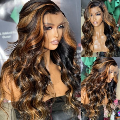 Hurela 13x4 Balayage #FB30 Body Wave Highlight Color Human Hair Lace Front Wigs 150% Density