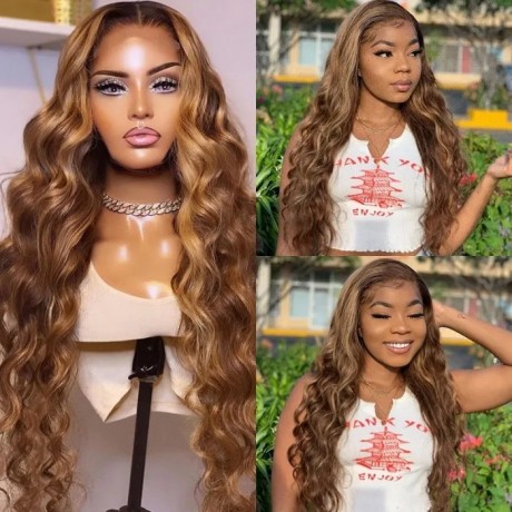 Hurela Lace Part 13x4 Lace Frontal Wig #TL412 Body Wave Blonde Highlight Human Hair Wig