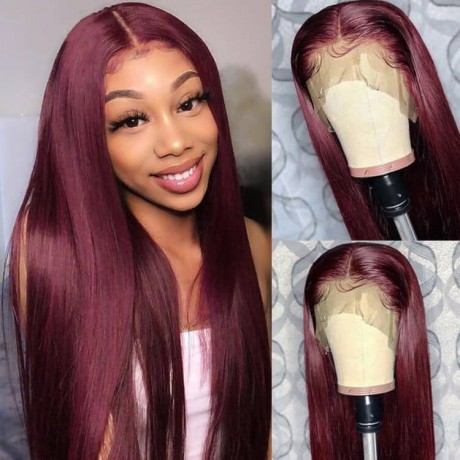 Hurela Lace Part Wigs 13x4 Lace Front Wigs With Baby Hair 99J Color Straight Human Hair Colored Wigs