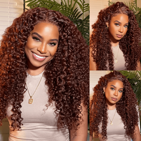 Hurela Cheap Brownish Red Color Jerry Curly Hair 13x4 Colored Lace Front Wigs With Baby Hair Get AMEERA Same Hair Style