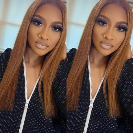Hurela Straight Hair Trendiest Strawberry Blonde Highlight Piano Colored Lace Wigs