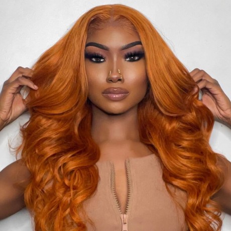 Hurela Orange Ginger Colored T Part Wigs Body Wave Wigs With Baby Hair 150% Density