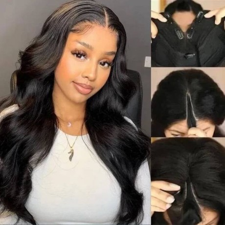 Hurela V Part Body Wave Glueless Wig No Leave Out Free Part Upgrade U Part Human Hair Wig Natural Color Clearance Sale
