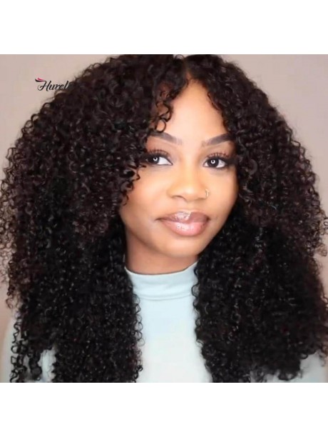 Hurela V Part Glueless Wigs Beginner Friendly Natural Scalp Kinky Curly Human Hair Wig FB Sale
