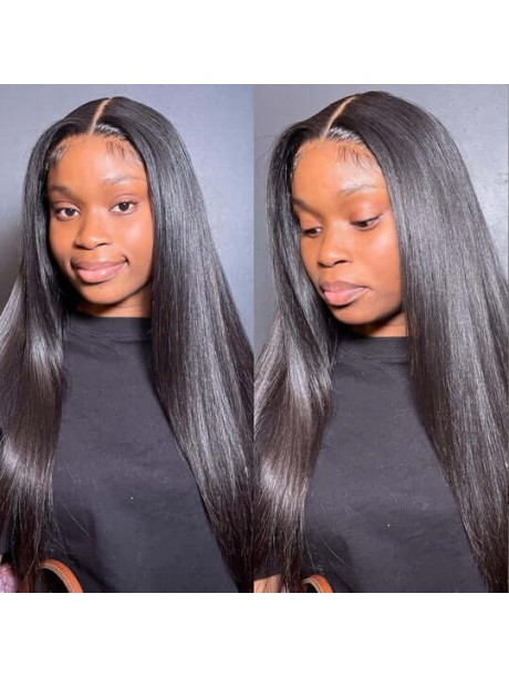 Hurela Natural Black Straight 13x4 lace Front Wigs Real Hair Wigs Pre-plucked With Baby hair