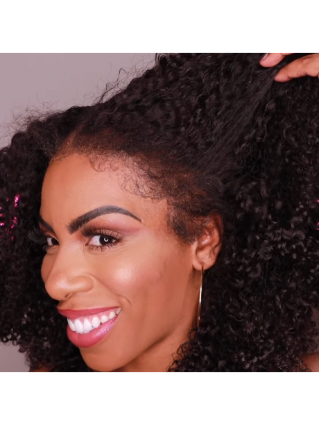 Hurela Gorgeous and Luxurious Kinky Curly Glueless Human Hair Wigs Transparent Lace Frontal Wig 150% Density Natural Black