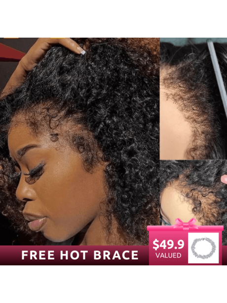 Hurela Cheap 4x0.75 Transparent Lace Part Realistic 13x4 Lace Closure Kinky Curly Glueless Human Hair Wigs